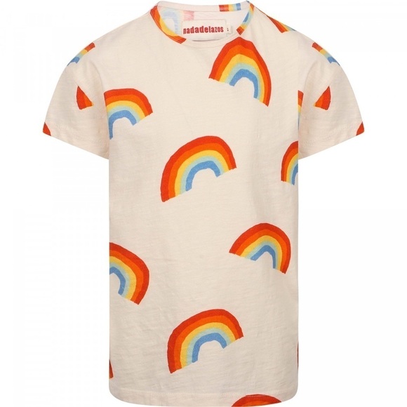 NADADELAZOS Rainbows Print short sleeve kids T-Shirt in Ivory 4 years tee - Picture 2 of 9